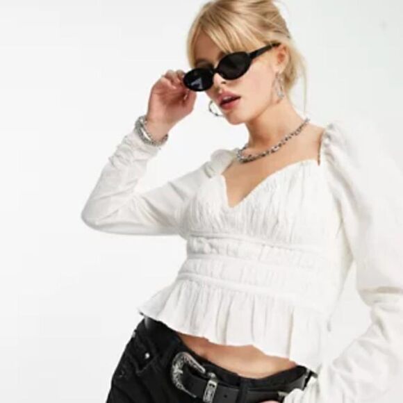 Free People chloe puff sleeve blouse in white Size XS - Picture 1 of 6